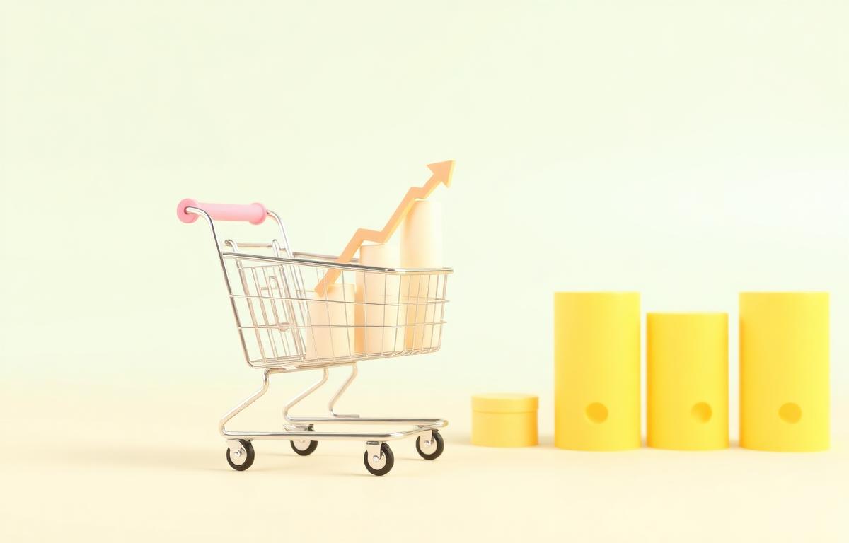 Shopping cart with upward arrow representing ecommerce growth