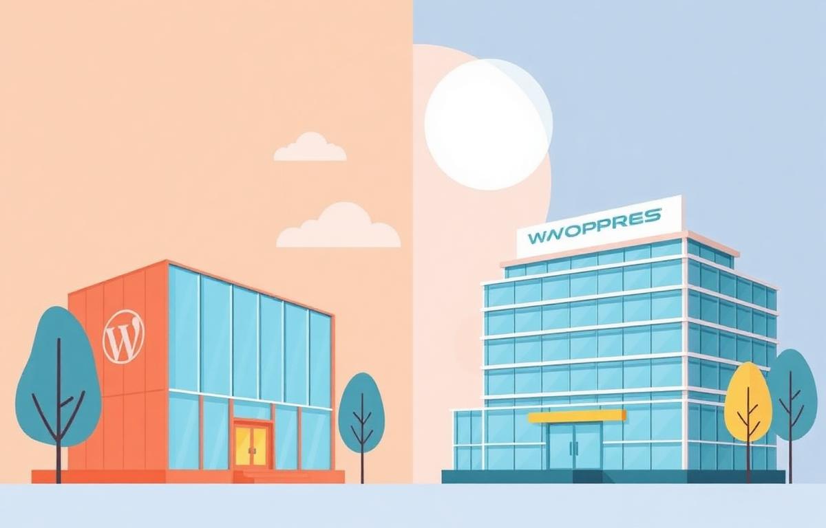 WordPress and headless CMS buildings side by side illustration